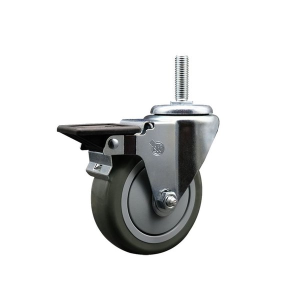 Service Caster 4 Inch Gray Polyurethane Wheel Swivel 58 Inch Threaded Stem Caster with Brake SCC SCC-TS20S414-PPUB-PLB-58212